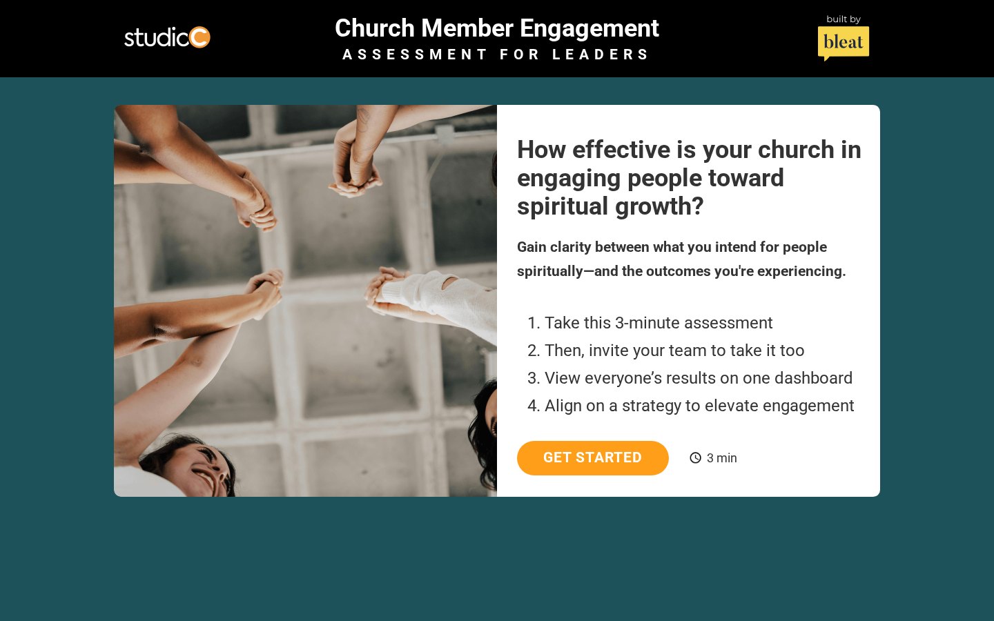 Church Member Engagement Assessment landing screen shown in a browser window